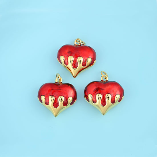 18K Gold Filled Enamel Drip Puffy Heart Pendant 20x20mm