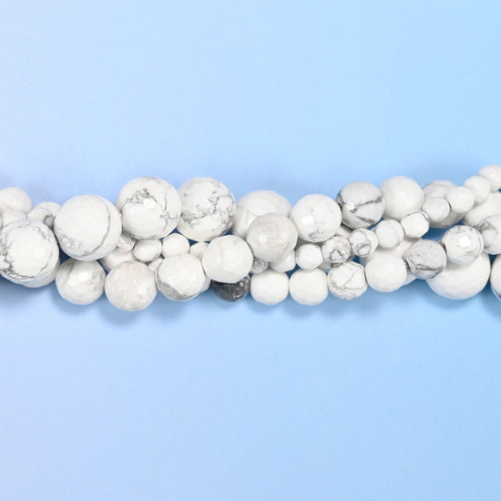 White Howlite Faceted Round Beads, sold by the 15 inch strand