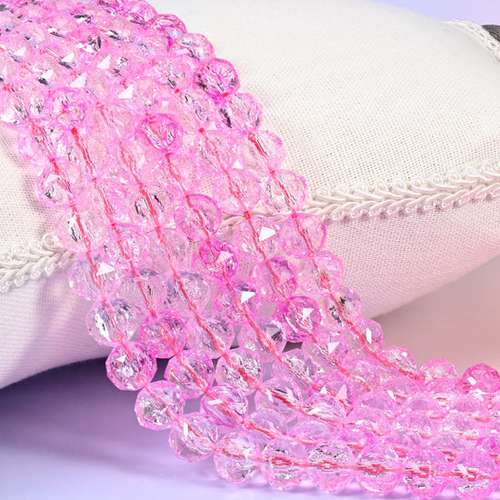 Transparent Pink Faceted Round Glass Beads: Size 10mm, Jewelry Making Supply