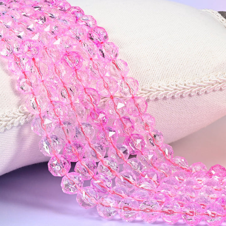 Transparent Pink Faceted Round Glass Beads: Size 10mm, Jewelry Making Supply