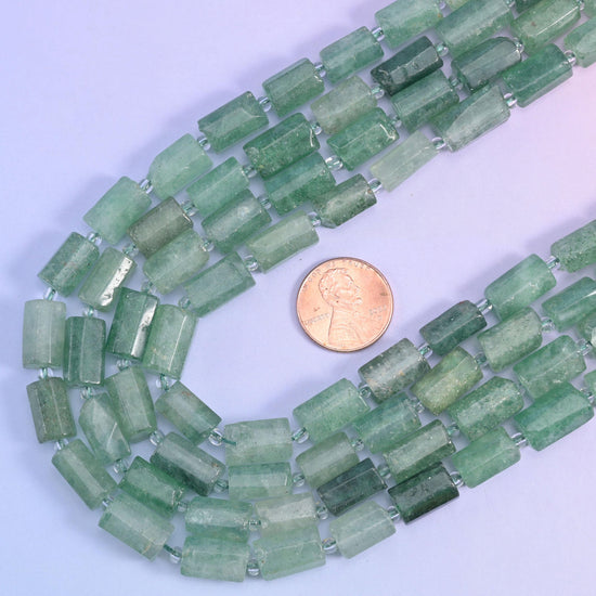 Green Strawberry Quartz Faceted Tube Beads, hole approximately 1.0mm