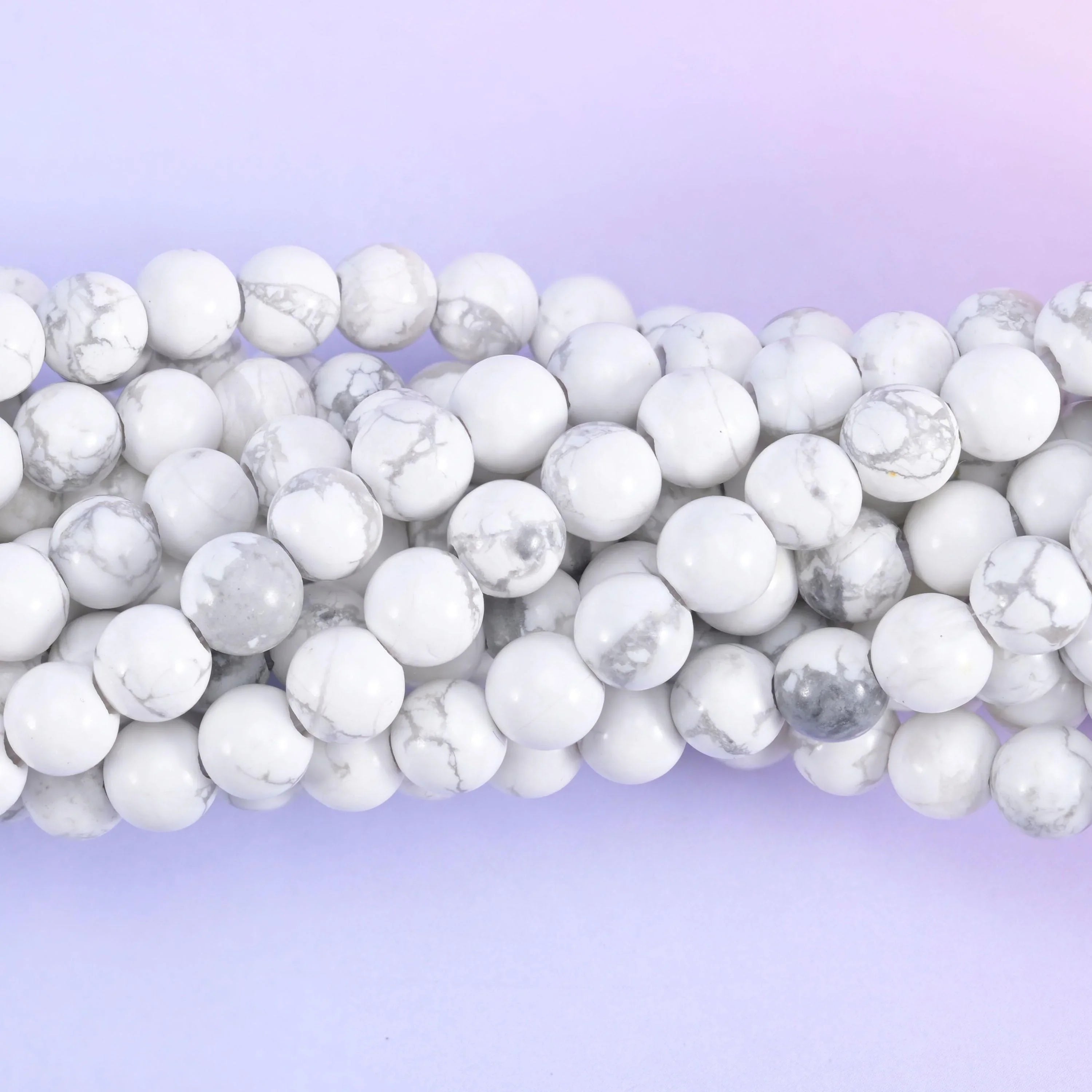 White Howlite Large Hole Round Beads 6mm 8mm 10mm, 8 inch half strand