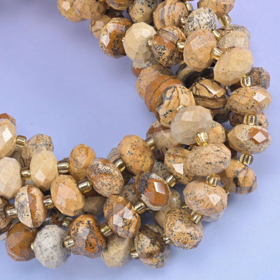 Picture Jasper Faceted Rondelle Beads, hole 1.0mm