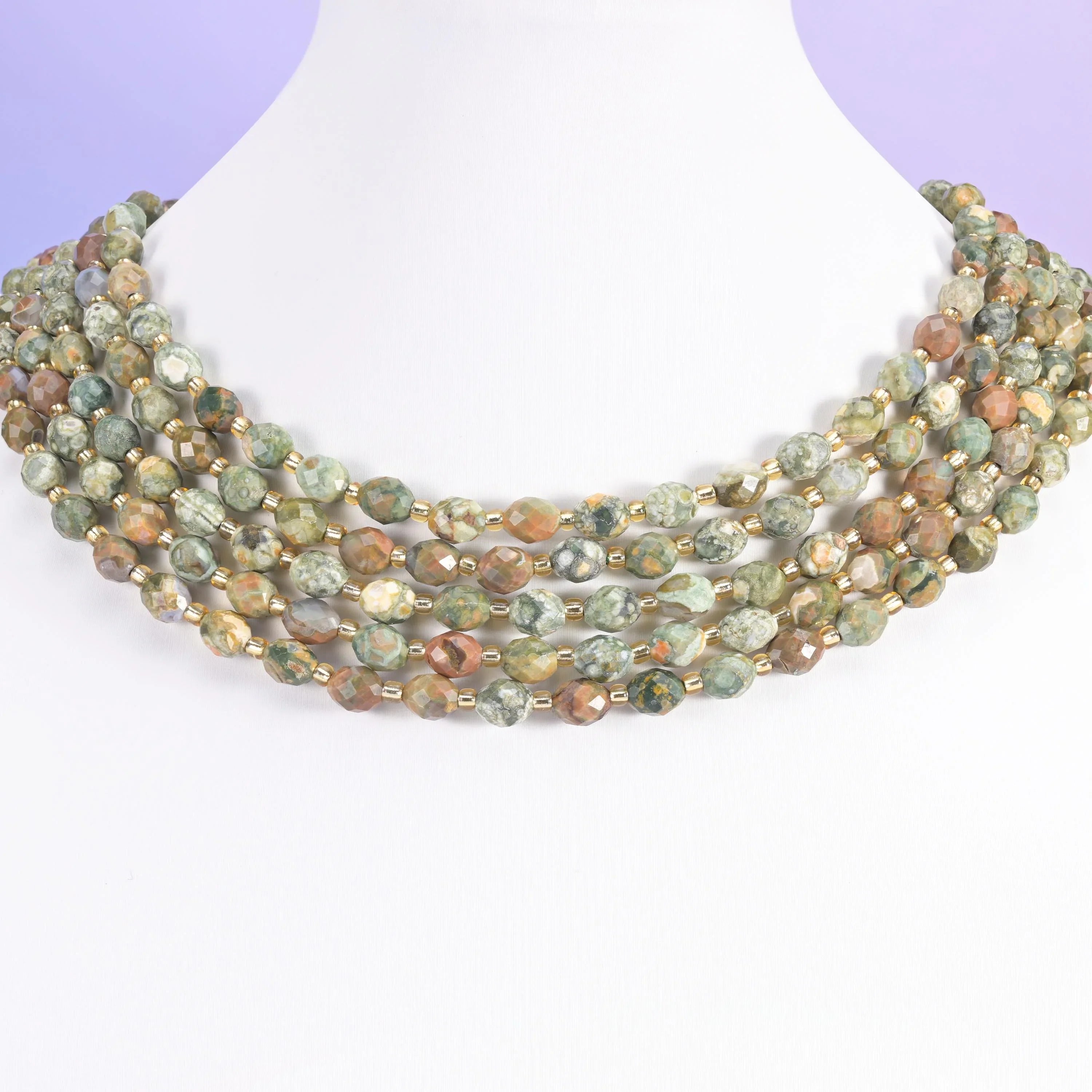 Snake Skin Jasper beads, faceted rice barrel, 6x8mm