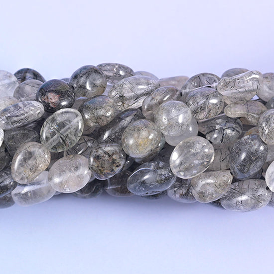 Black Rutilated Quartz Pebble Beads 6-8mm 8-12mm Jewelry Making 15.5" Strand