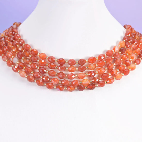 Dyed Red Stripe Agate beads, faceted rice barrel, 6x8mm