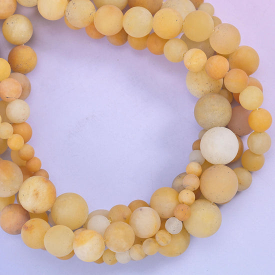 Yellow Jade Matte Round Beads: Jewelry Making, 15 Inch Strand