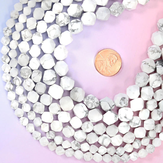 White Howlite Faceted Diamond Star Cut Beads, sold per 15.5 inch strand