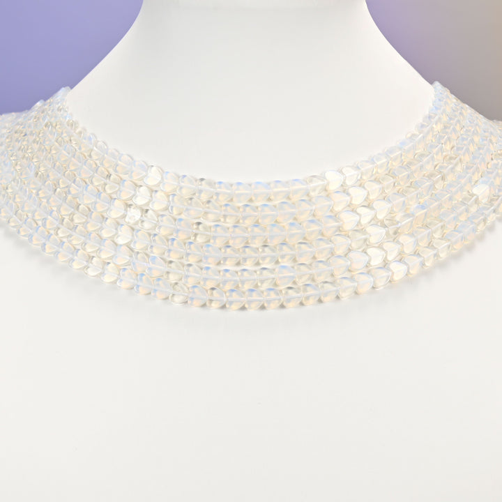 Opalite Flat Heart Beads: Size 6mm, Jewelry Making, 15 Inch Strand