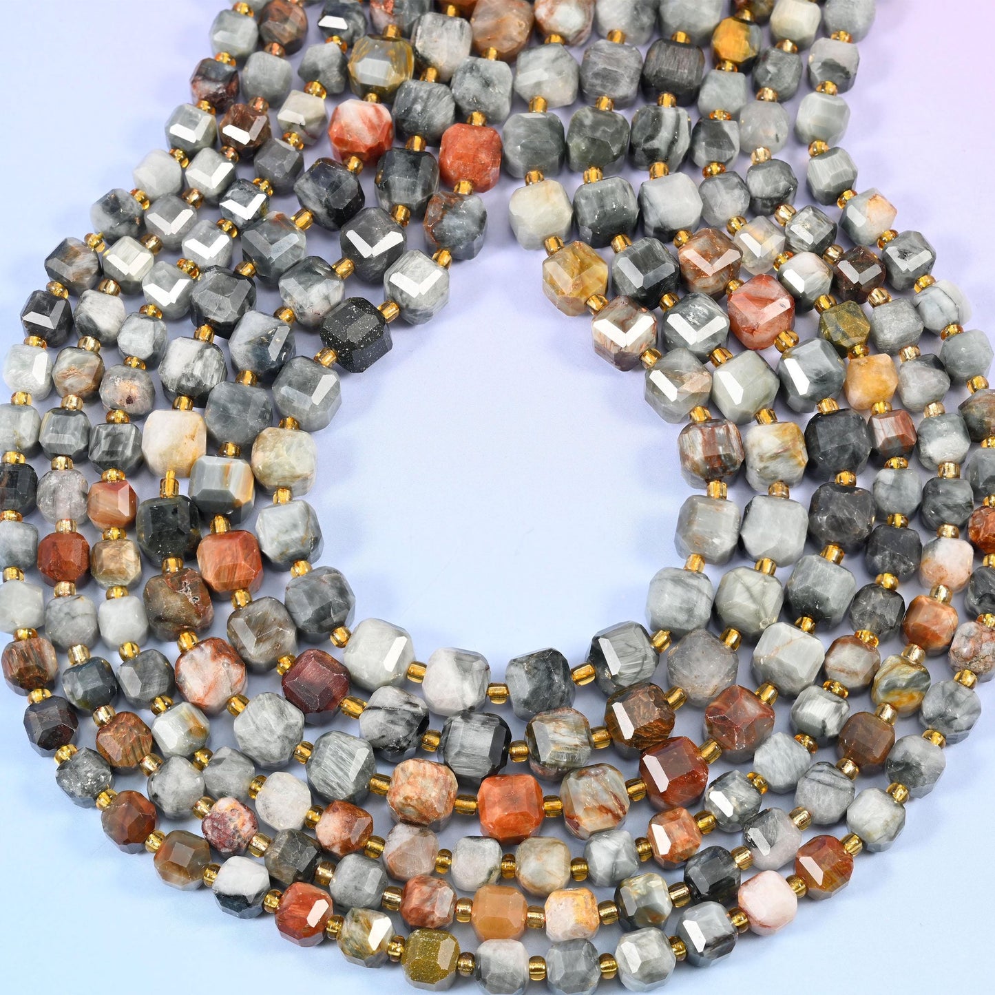 Eagle Eye Jasper Faceted Cube Beads, 1.2mm hole
