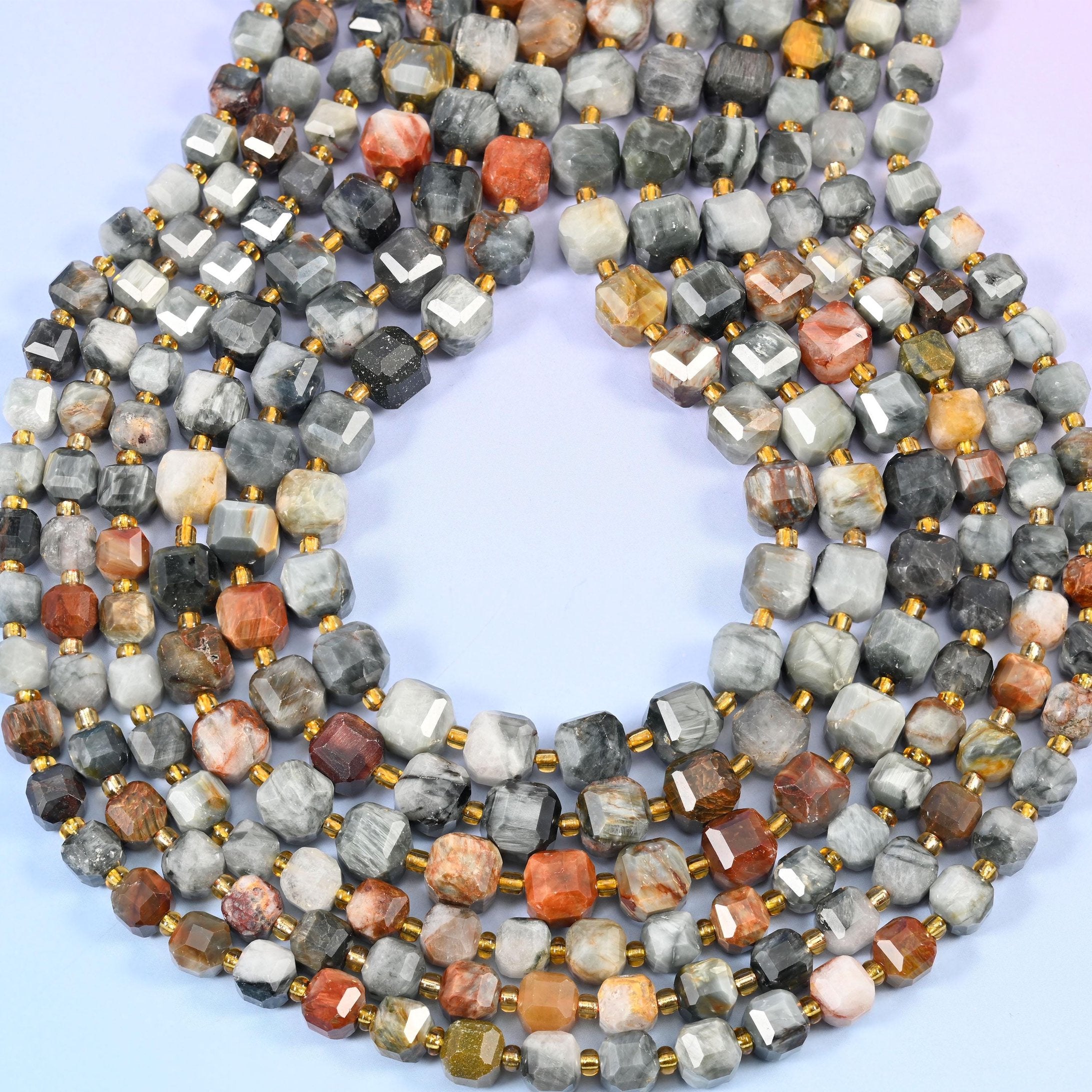 Eagle Eye Jasper Faceted Cube Beads, 1.2mm hole