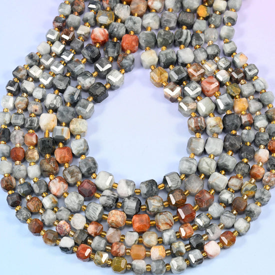 Eagle Eye Jasper Faceted Cube Beads, 1.2mm hole
