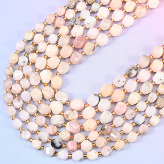 Pink Opal Faceted Spiral Twist Beads, 15 inch strand