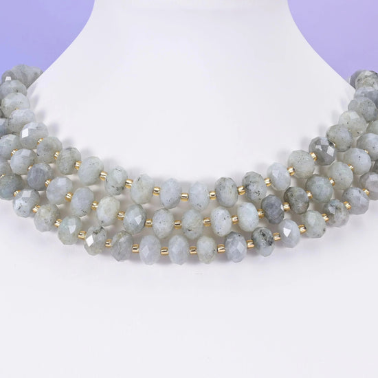 White Labradorite beads, faceted rondelle, 6x10mm