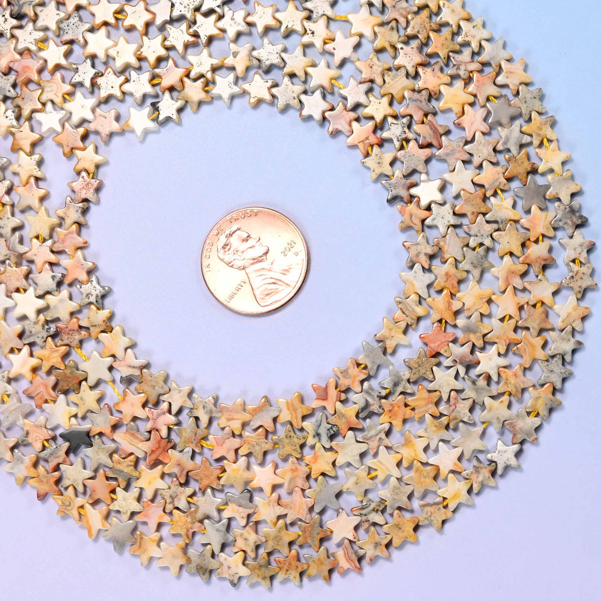 Crazy agate flat star beads, approximately 75 per strand