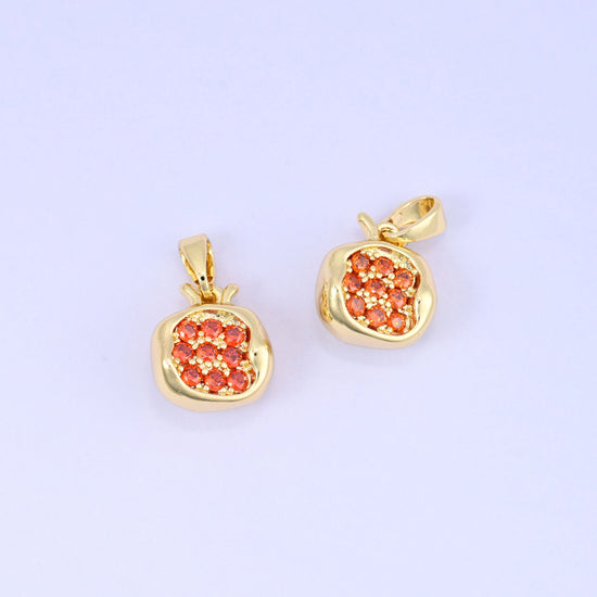 Pomegranate Fruit Zircon Charms: 18K Gold Plated Pendants, Jewelry Making Supply