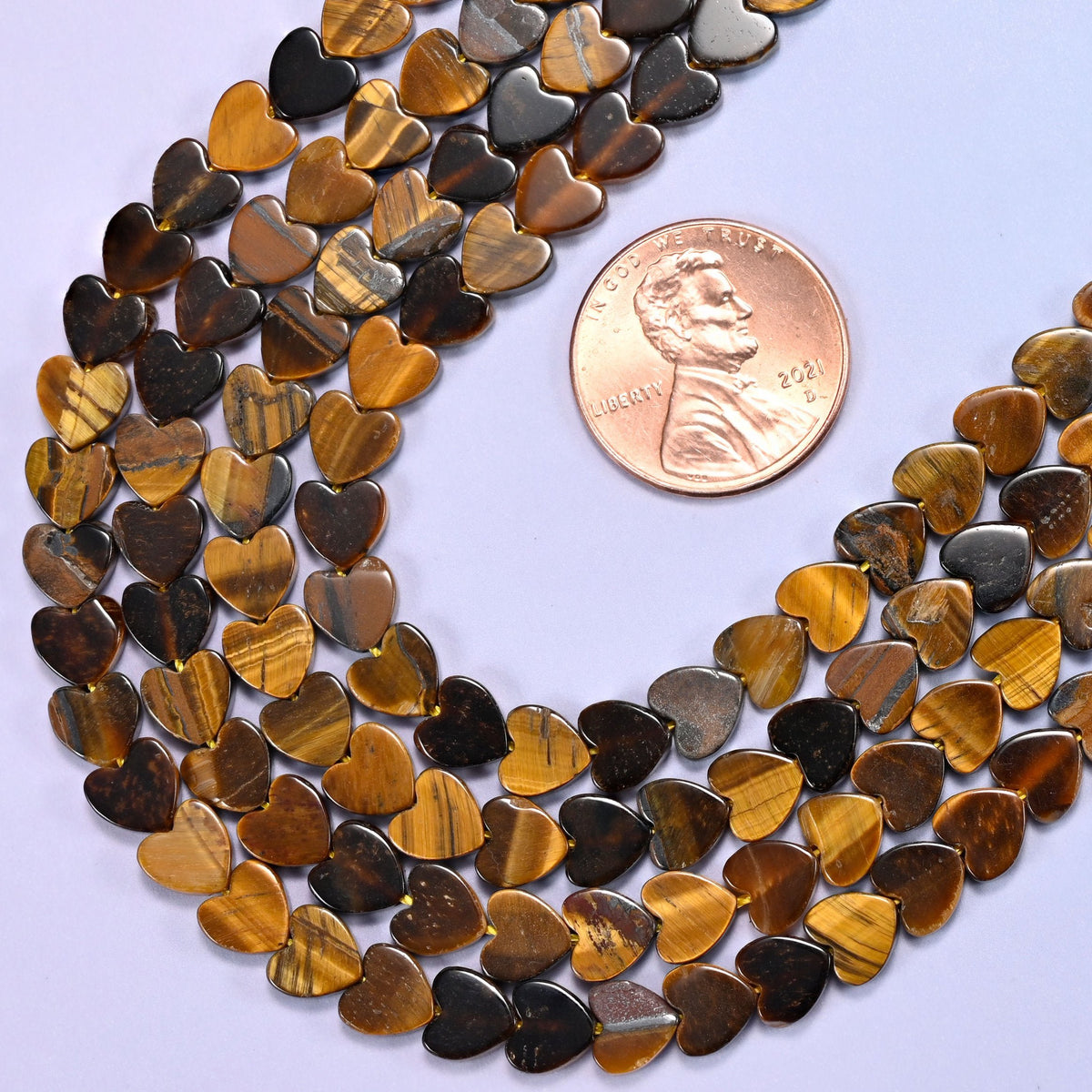 Flat heart cut tiger eye beads