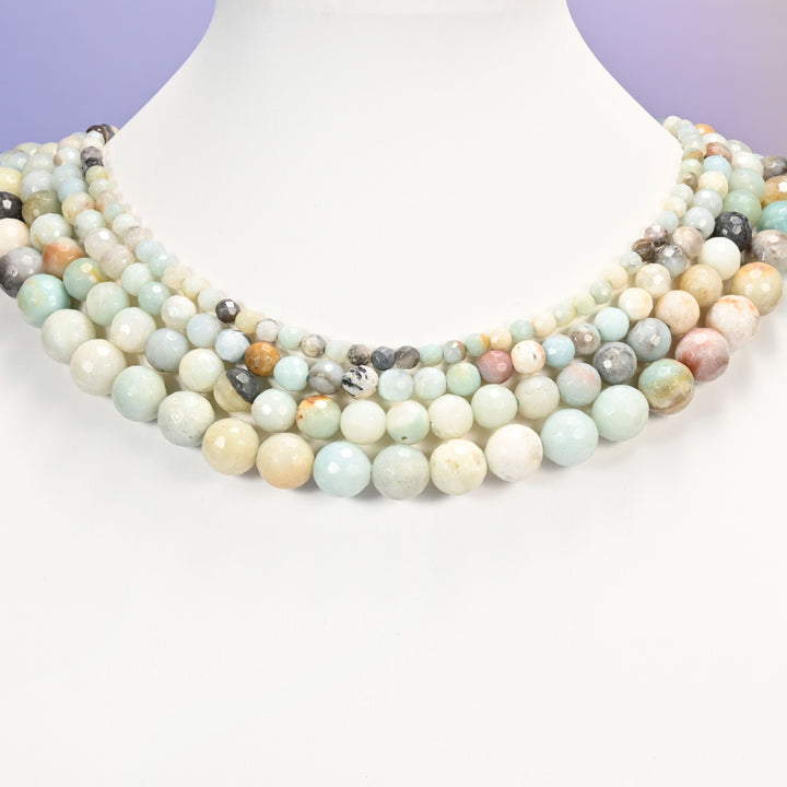 Multicolor amazonite beads, faceted round, 4mm to 10mm