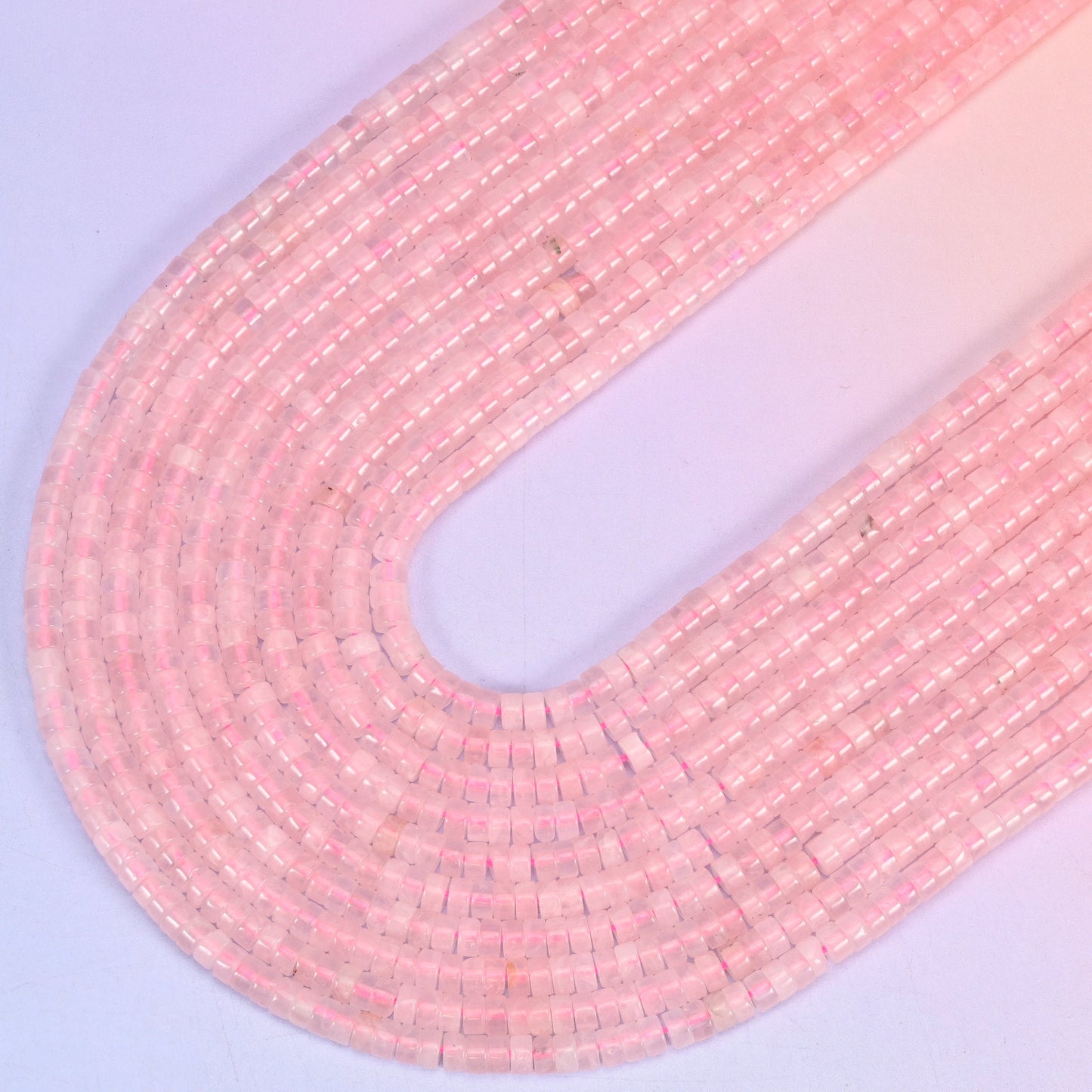 Rose Quartz Smooth Heishi Disc Beads, 15.5 inch strand