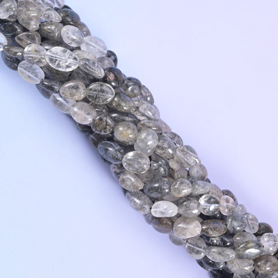 Black Rutilated Quartz Pebble Beads 6-8mm 8-12mm Jewelry Making 15.5" Strand