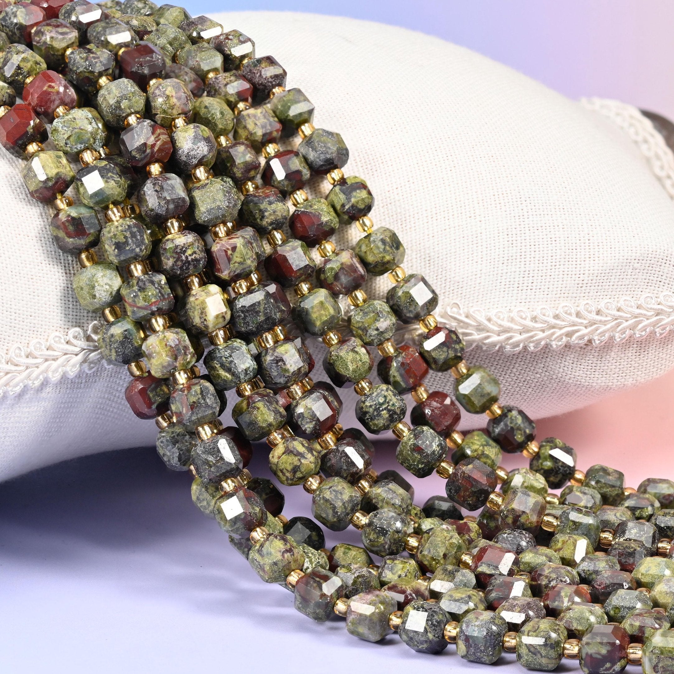 Dragon Bloodstone Faceted Cube Beads