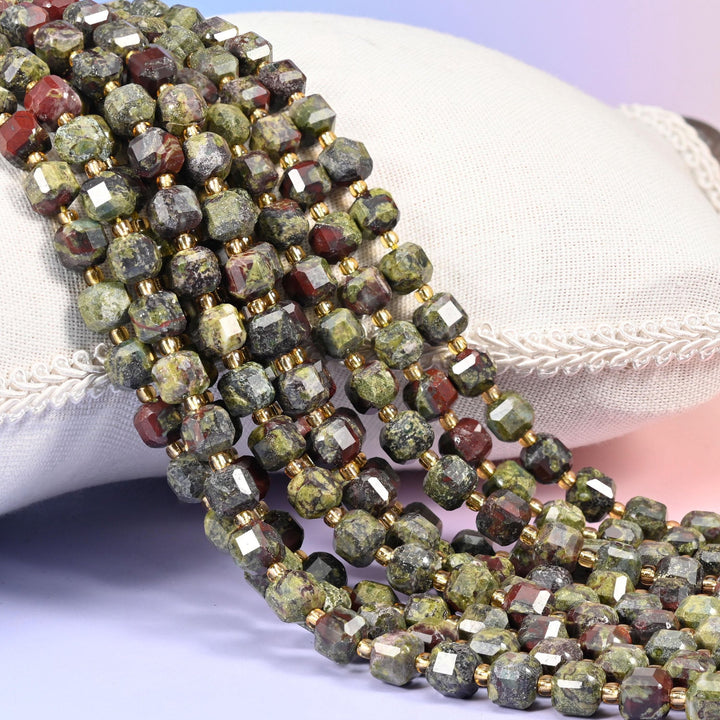 Dragon Bloodstone Faceted Cube Beads