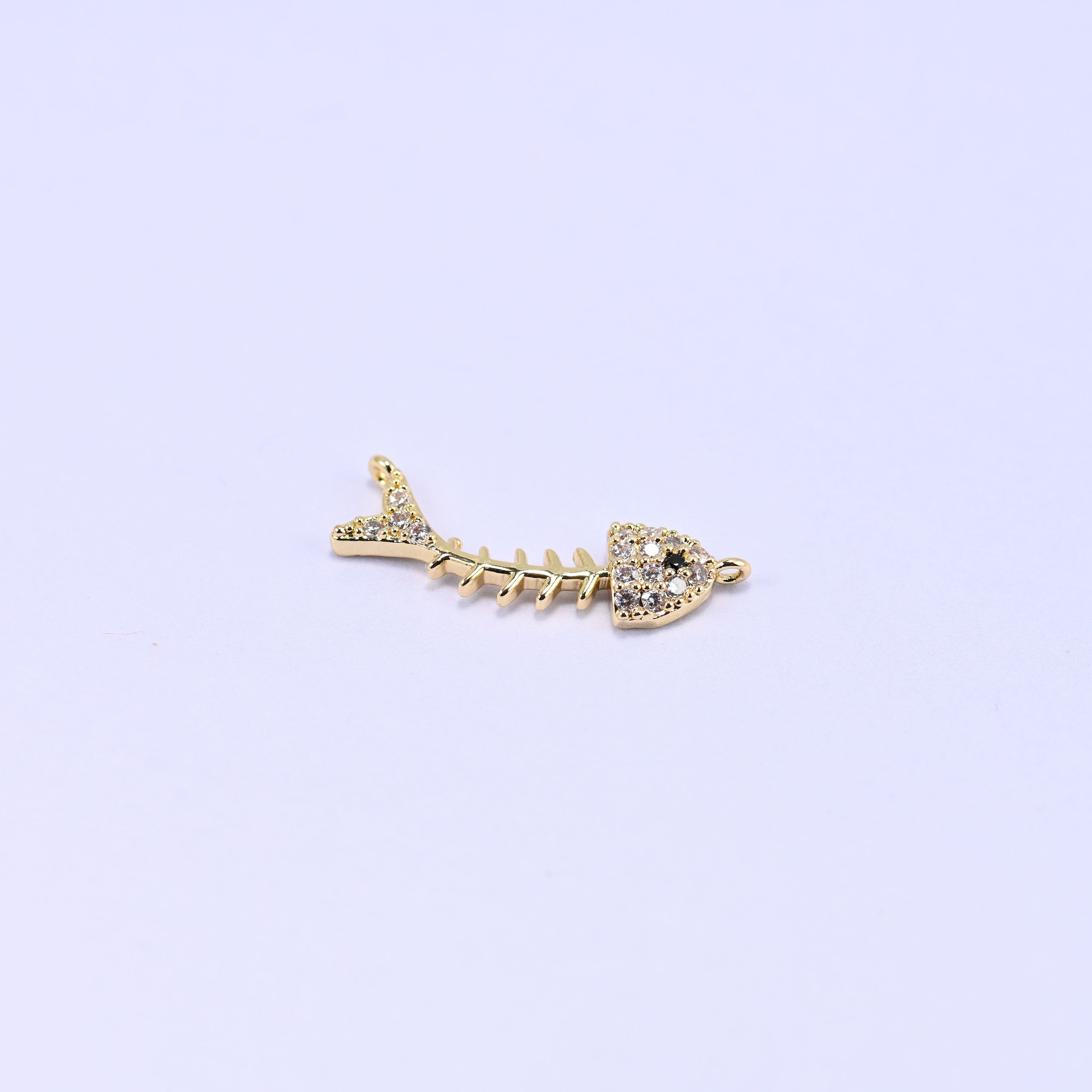Fishbone Zircon Charms: 18K Gold Plated Pendants, Jewelry Making Supply