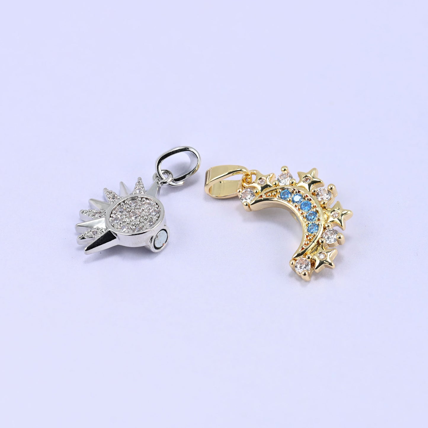 18K gold plated moon pendant with zircon accents