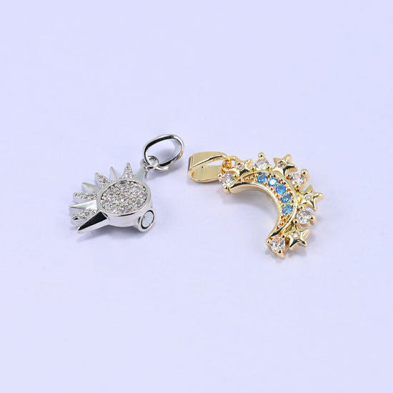 18K gold plated moon pendant with zircon accents