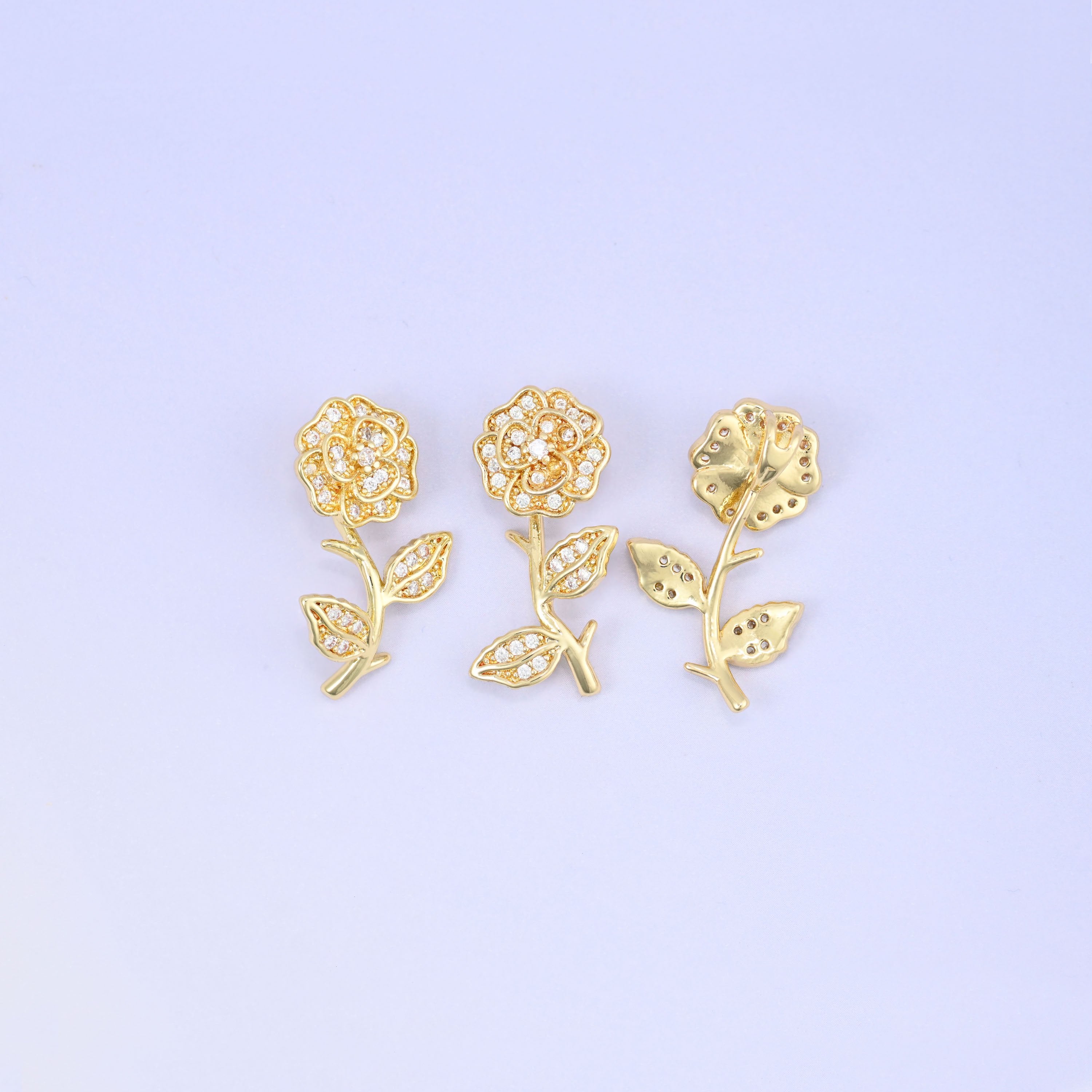 Gold Rose Zircon Charms: 18K Gold Plated Pendants, Jewelry Making Supply