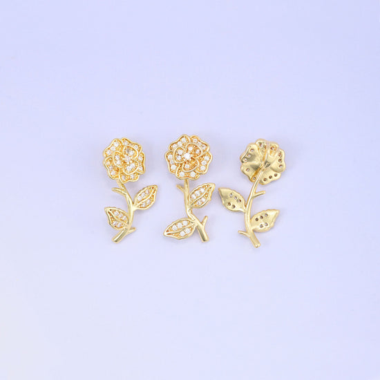 Gold Rose Zircon Charms: 18K Gold Plated Pendants, Jewelry Making Supply
