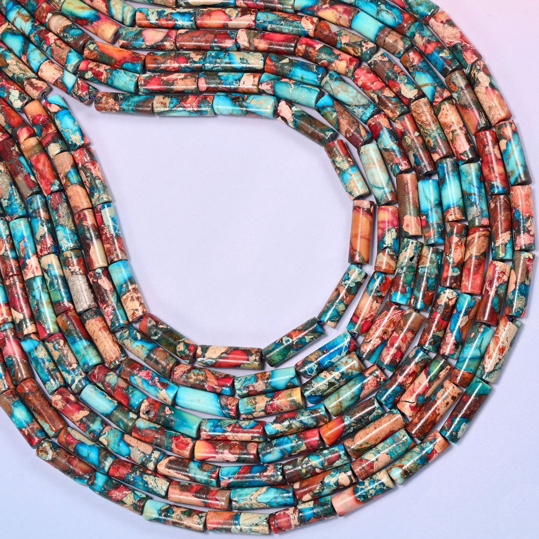 Sea Sediment Jasper Tube Beads with a 1.2mm centrally drilled hole.
