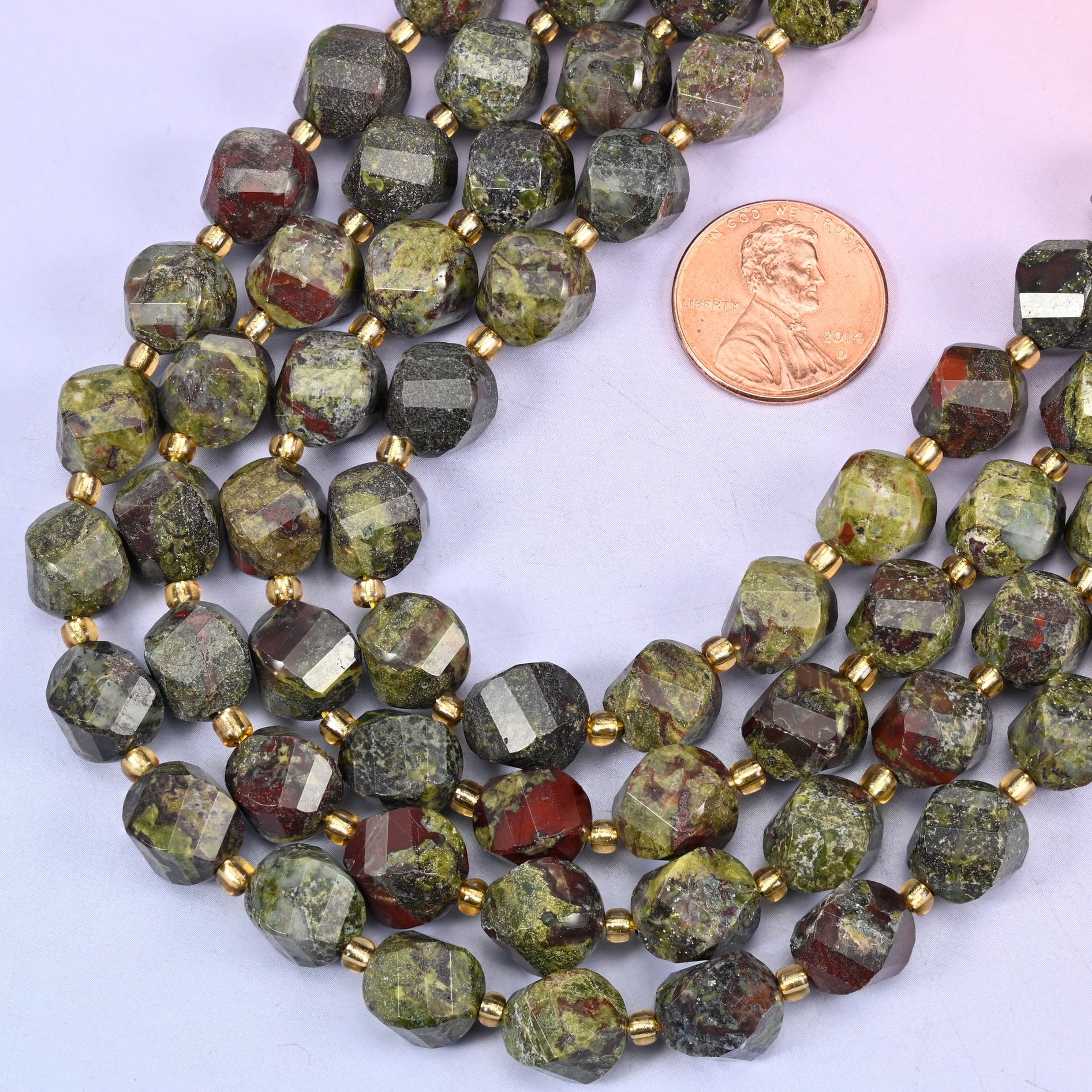 10mm dragon bloodstone faceted spiral twist beads for bracelets, necklaces and earrings