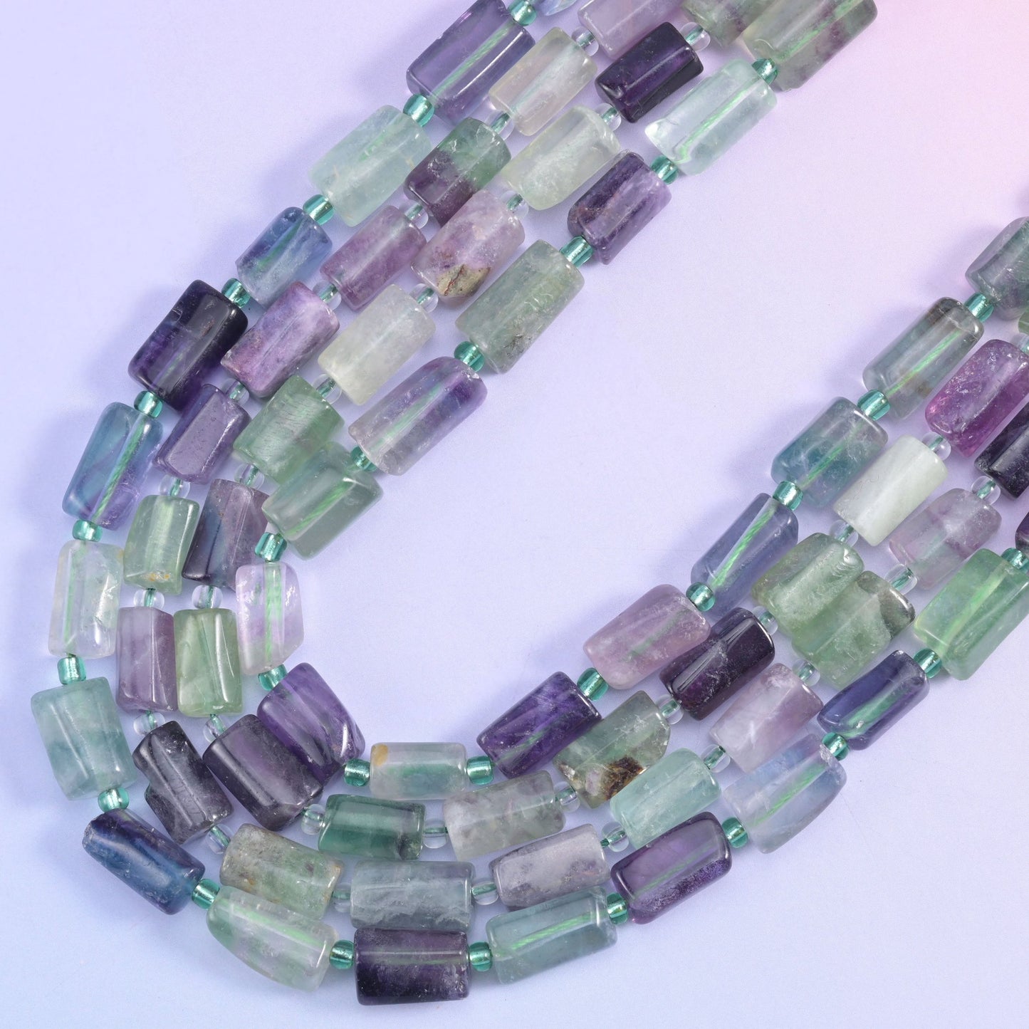 Multi-Color Fluorite tube beads, 1.0mm centrally drilled hole.