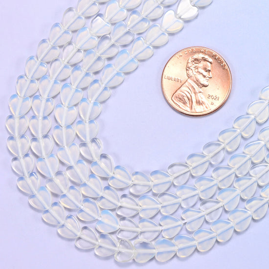 Flat heart cut opalite glass beads