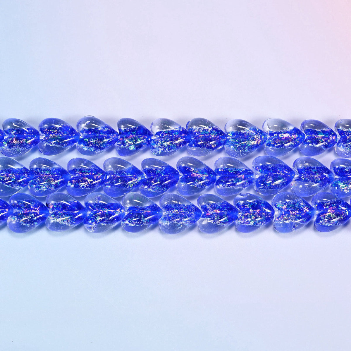 Iridescent Heart Glass Beads in strong cobalt blue