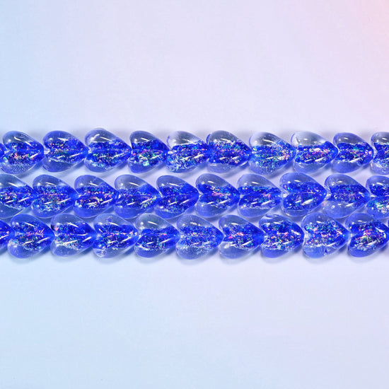 Iridescent Heart Glass Beads in strong cobalt blue
