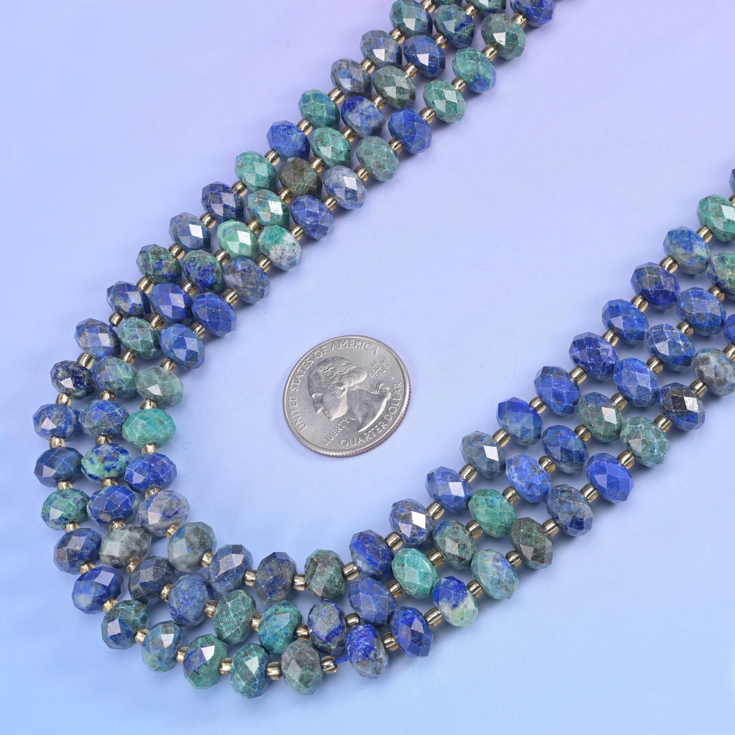 Phoenix Lapis Faceted Rondelle Beads in royal blue and sea-teal