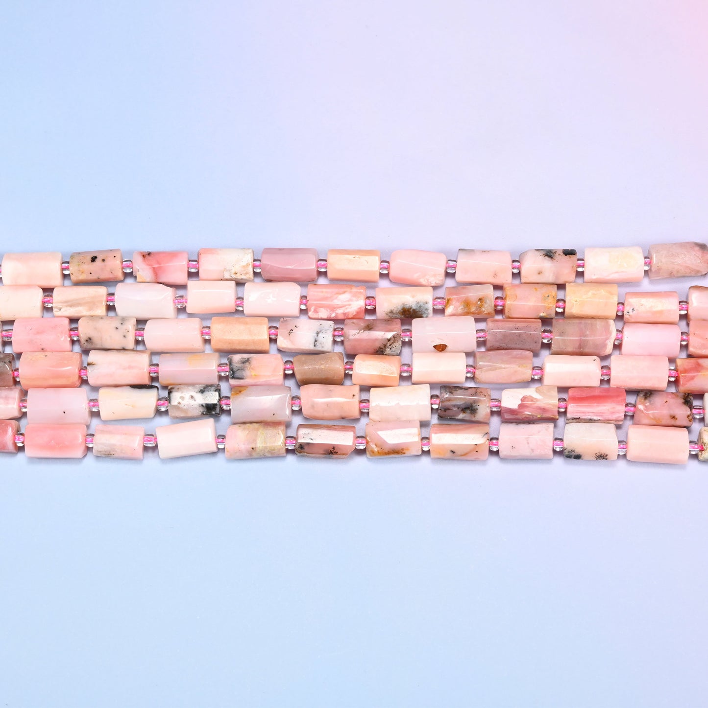 Pink Opal Faceted Tube Beads, Full Strand 27pc, Jewelry Making