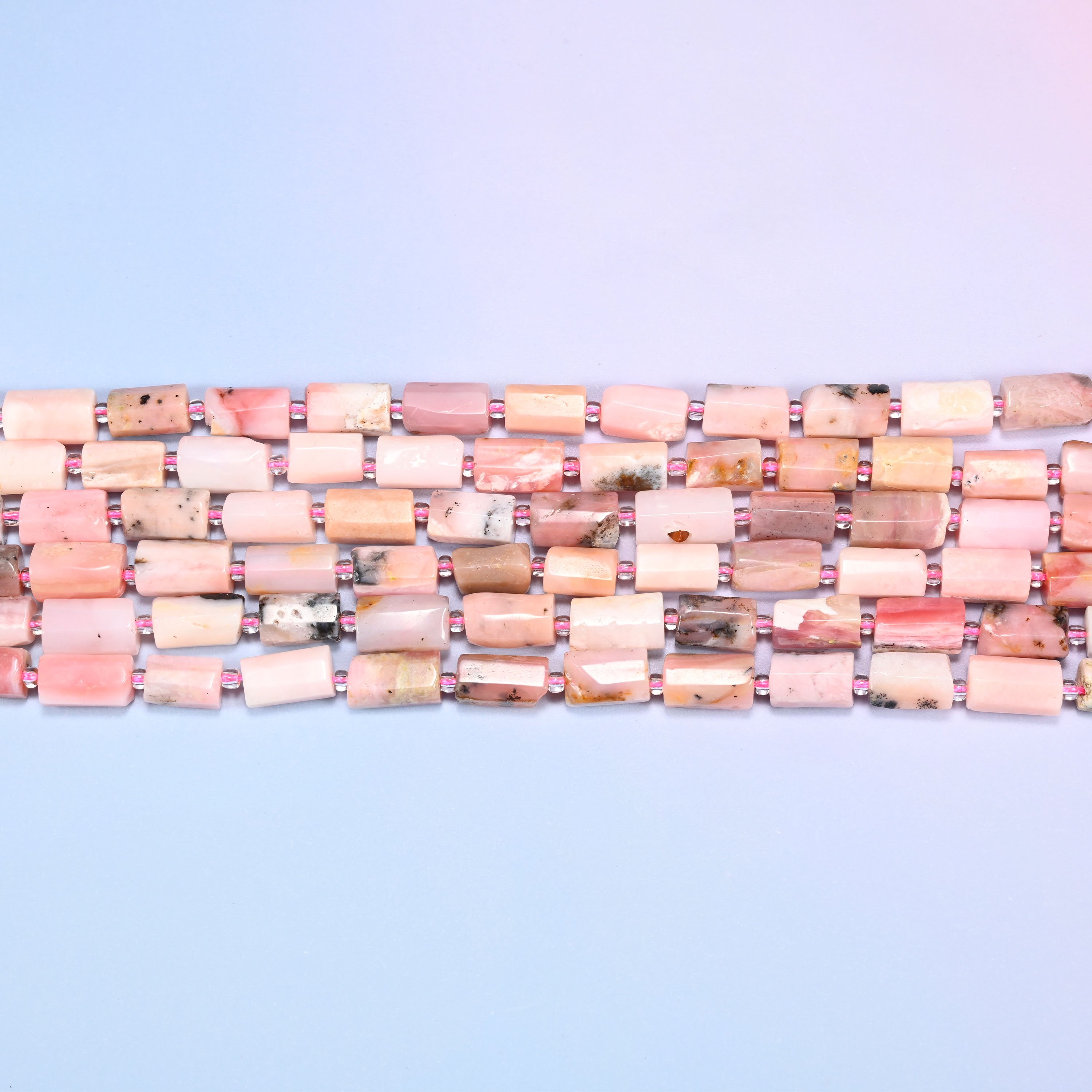 Pink Opal Faceted Tube Beads, Full Strand 27pc, Jewelry Making