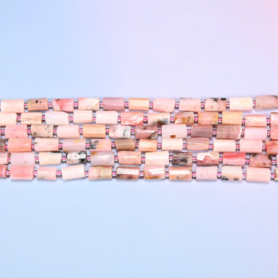 Pink Opal Faceted Tube Beads, Full Strand 27pc, Jewelry Making