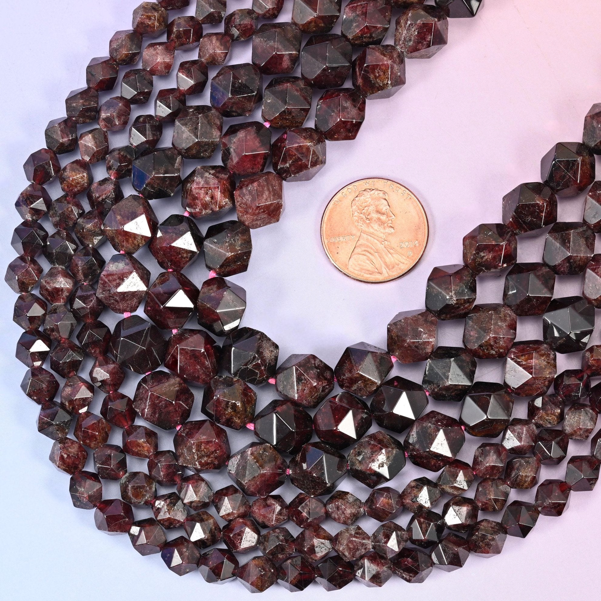 Diamond star cut Red Garnet beads