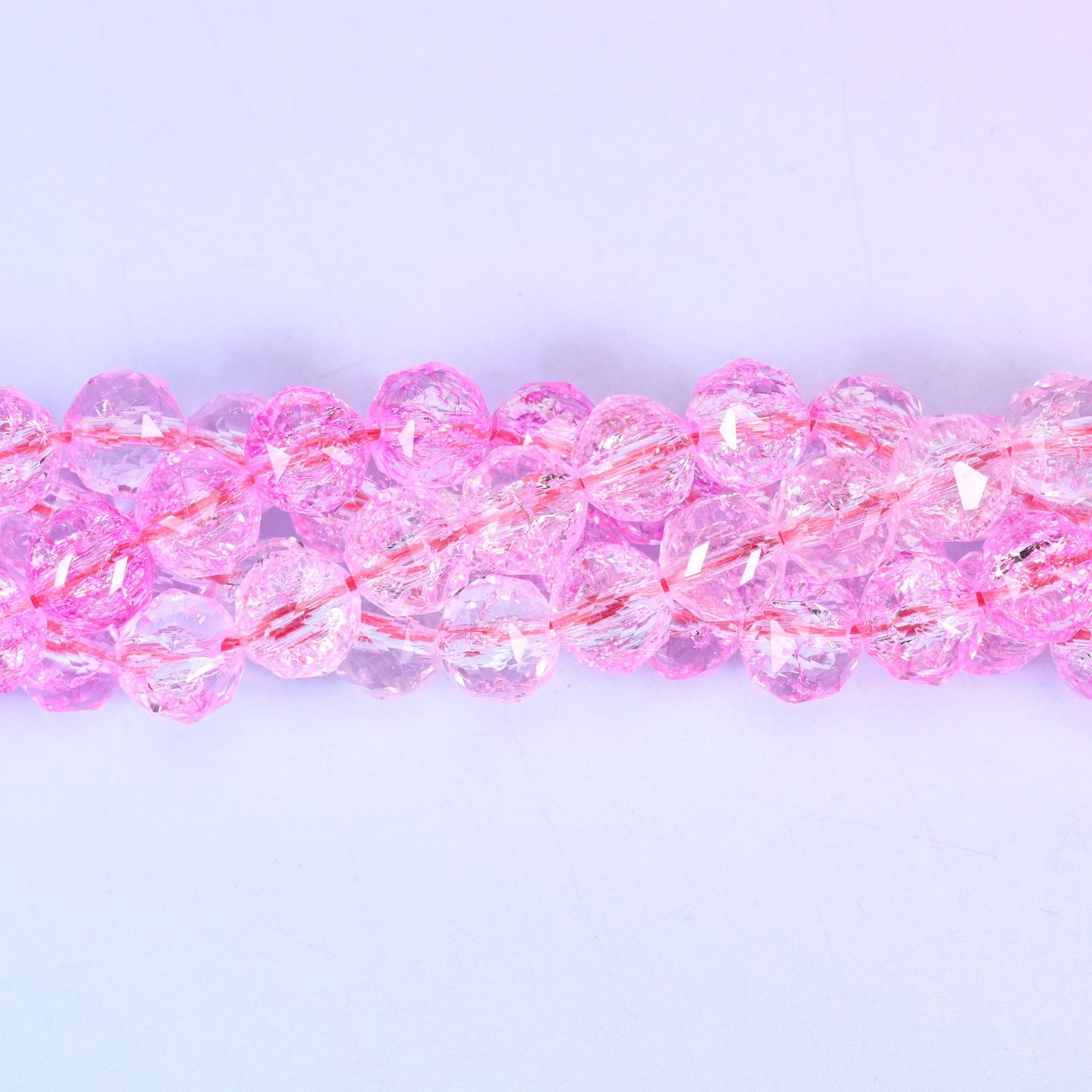 Transparent Pink Faceted Round Glass Beads, brilliant facets for jewelry making