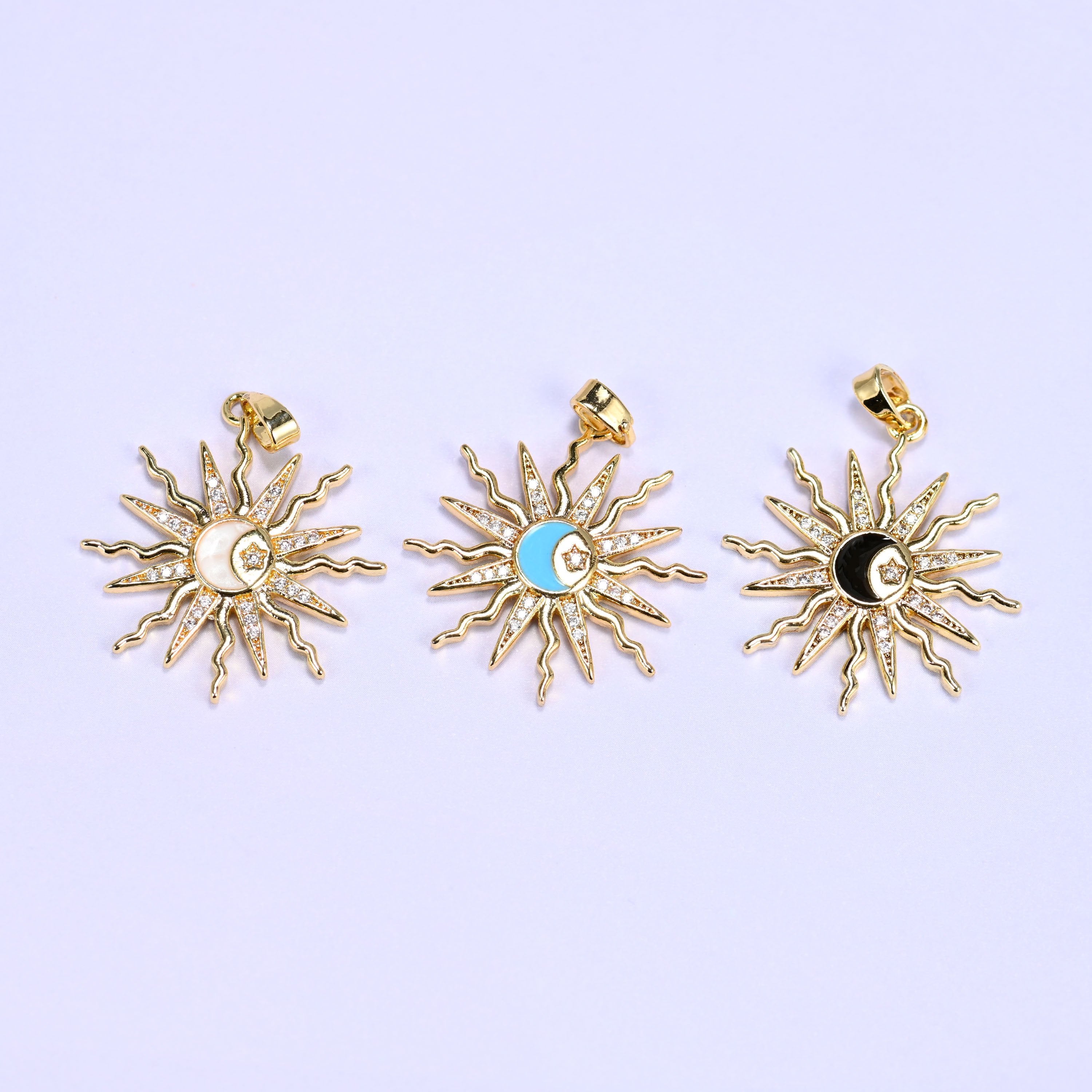 Enamel Moon Sun Zircon Charms