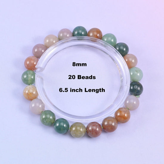 Indian agate smooth round bead bracelet, natural stone, 20 beads per bracelet