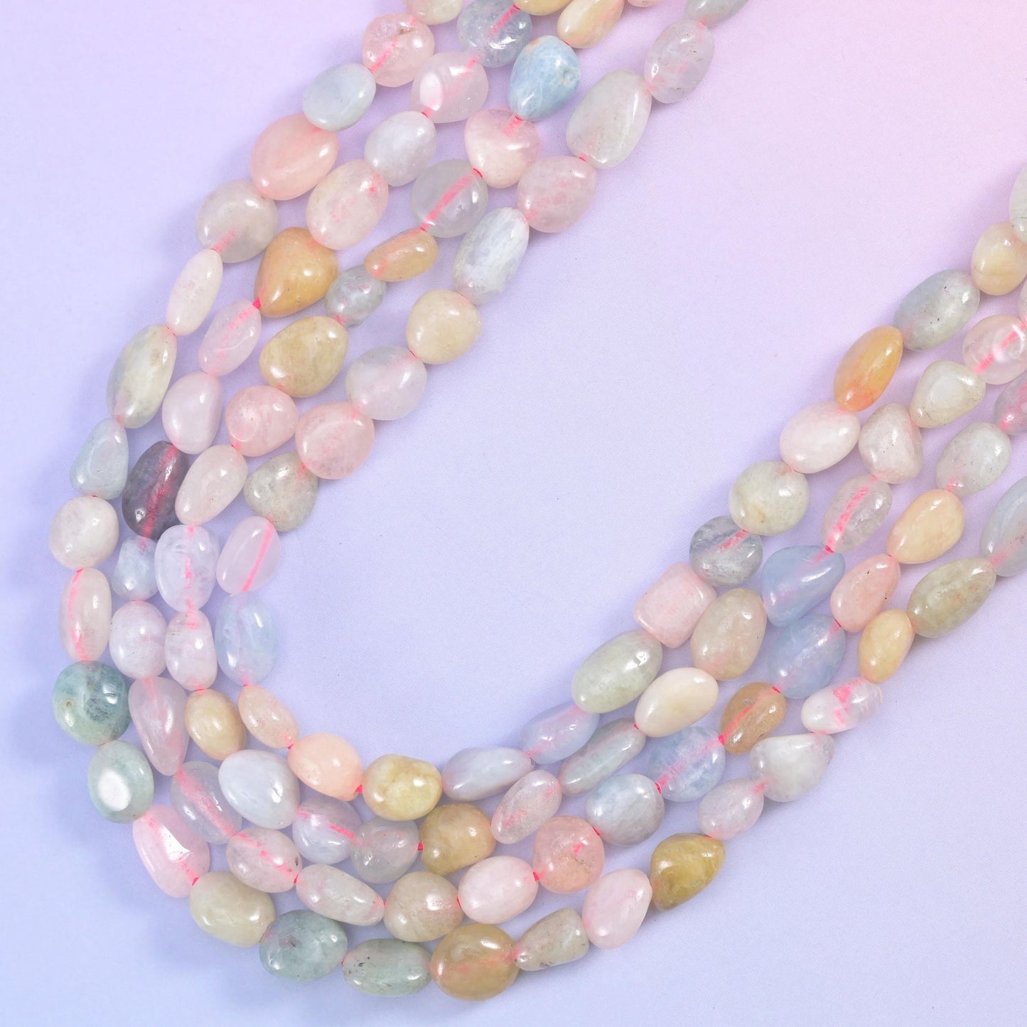 Colorful Morganite Pebble Nugget Beads, approximately 54 beads per strand