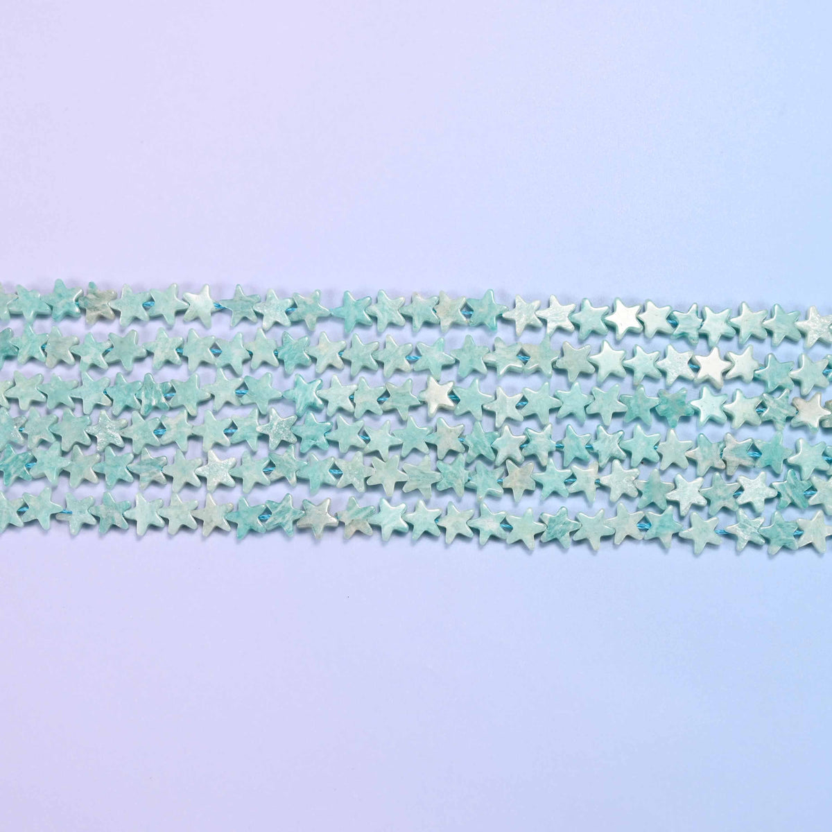 Blue Amazonite Flat Star Beads 6mm in chalky seafoam blue-green with white and tan mottling