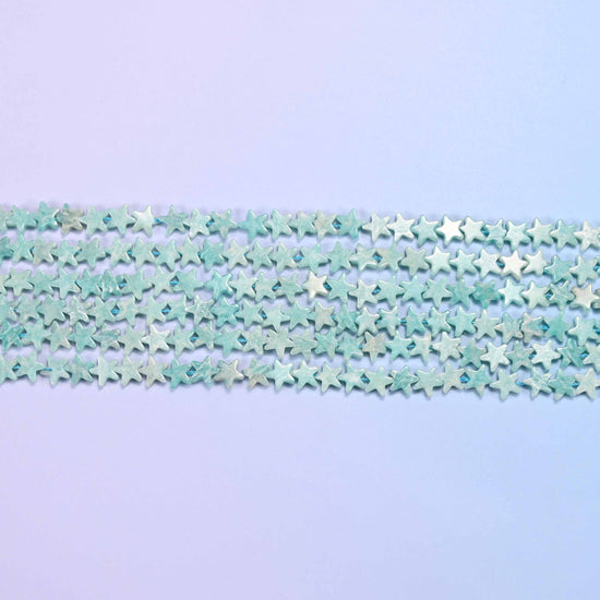 Blue Amazonite Flat Star Beads 6mm in chalky seafoam blue-green with white and tan mottling