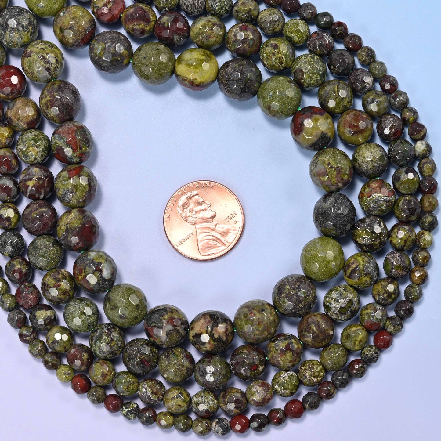Dragon Bloodstone Faceted Round Beads: Jewelry Making, 15 Inch Strand