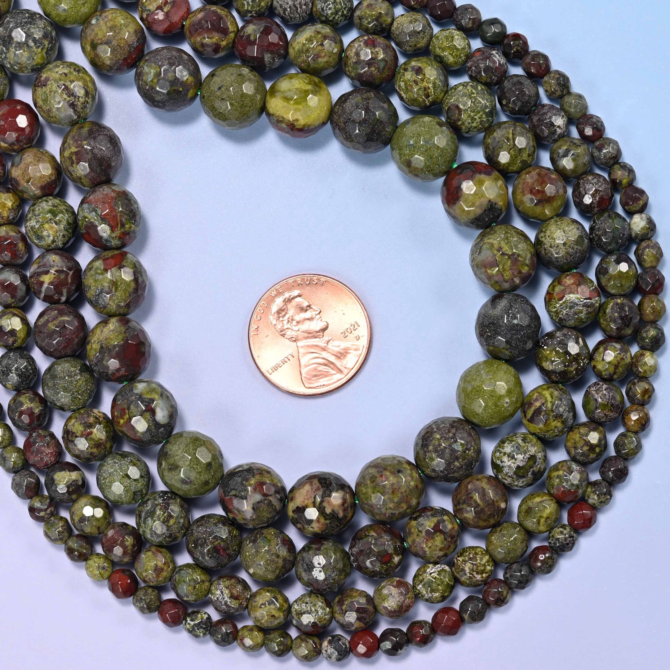 Dragon Bloodstone Faceted Round Beads: Jewelry Making, 15 Inch Strand